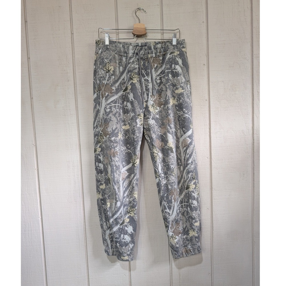 Abercrombie & Fitch Mens Camo Joggers Gray Leaf Print Fleece Sweatpants Small